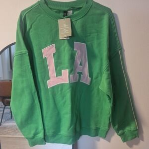 H&M Green Crewneck with Pink LA Print